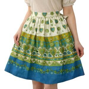 Vintage 60s Handmade Cotton Half Apron Love Birds Hearts Blue Green